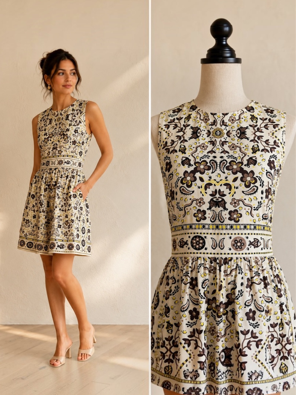 Tory Burch Pisces Dream Print Silk Dress Ivory Floral Luxury Designer Size 2